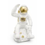 Kozmik Kaşif Astronot Figürü, Reçine Malzeme, Altın Detaylı Kask, Ay Üzerinde Oturan Spaceman Heykelciği, Masa Dekorasyonu