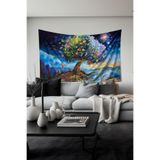 Kozmik Yaşam Ağacı Desenli Duvar Halısı Duvar Örtüsü Tapestry Süetimsi Dokulu%100 Polyester Kumaş