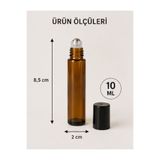 Kozpak 1 Adet 10 ml Amber Cam Roll-On Şişe Çelik Bilyeli Siyah Kapaklı Parfüm Esans Yağ Şişesi
