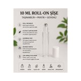 Kozpak 1 Adet 10 ml Şeffaf Cam Roll-On Şişe Çelik Bilyeli Beyaz Kapaklı Parfüm Esans Yağ Şişesi