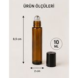 Kozpak 10 ml Amber Cam Roll-On Şişe Çelik Bilyeli Siyah Kapaklı Parfüm Esans Yağ Şişesi - 10 Adet