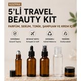 Kozpak 5'li Travel Beauty Set – Parfüm Serum Tonik Şampuan ve Krem Için Seyahat Boyu Şişe Seti