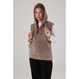 KOZZ STYLE SütlüKahve Kapşonlu Fermuarlı Peluş Yelek