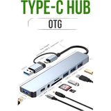 Kpon Type-C Hub Otg 8’i 1 Arada HDMI USB 3.0 Sd Tf Kart Okuyucu Dönüştürücü Adaptör