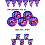 Kpop K-Pop Demon Hunters Temalı 24 Kişilik Tabak , Bardak , Flama Bayrak Doğum Günü Set