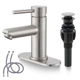 KPW Banyo Bataryaları Lavabo Bataryası Tek Kolu Fırçalanmış Nikel Paslanmaz Çelik Musluk Güverte Dağı 1 veya 3 Delik Güverte ve Açılır Tahliye Su Temini Hortumları