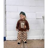 KR Kids Çocuk Kahverengi Milk & Cookies Baskılı Sweatshirt ve Ekose Desenli Pantolon 2’li Takım - 7 - 8 Yaş