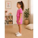 KR Kids Kız Çocuk Çiçek Desenli Şortlu Pijama Takımı – Pamuklu Yazlık Kısa Kollu Pijama Takımı Pembe - 3 - 4 Yaş