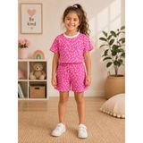 KR Kids Kız Çocuk Çiçek Desenli Şortlu Pijama Takımı – Pamuklu Yazlık Kısa Kollu Pijama Takımı Pembe - 5 - 6 Yaş