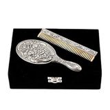 KR2550044 Manolya Motifli Ayna Tarak Gümüş Set