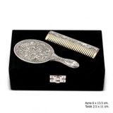 KR2550045 Papatya Motifli Ayna Tarak Gümüş Set