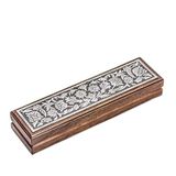 KR2550062 Gümüş Çiçek Desenli Ahşap Tesbih Kutusu