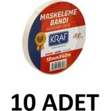 Kraf 10 Adet 12 mm x 40 Metre Maskeleme Bandı Kağıt Bant Yüksek Kalite Ofis ve Okul İçin