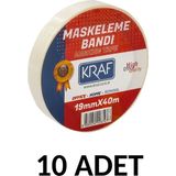 Kraf 10 Adet Maskeleme Bandı 19 mm x 40 Metre Kağıt Bant