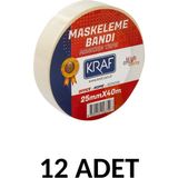 Kraf 12 Adet Maskeleme Bandı 25 MMX40METRE Kağıt Bant