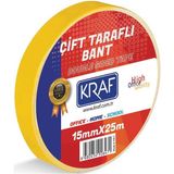 Kraf 15 mm x 25 m Çift Taraflı Bant Sarı Renkli Ofis, Ev ve Okul Kullanımı İçin Uygun