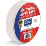 Kraf 20 Adet Çift Taraflı Köpük Bant 12 mm x 5 Metre Beyaz Renkli Ofis ve Okul Kullanımı