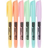 Kraf 6'lı Fosforlu Kalem Seti - Pastel Renkler, 1-4 mm Uç Kalınlığı, Ergonomik Tasarım, Desenli Kesik Uç