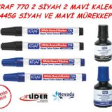 Kraf 770 Tahta Kalemi 2 Siyah, 2 Mavi + 1 Siyah + 1 Mavi Kraf 445G Tahta Kalemi Mürekkebi
