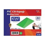 Kraf A4 Cilt Kapağı 512G 100'lü Yeşil 160MIC Plastik Malzeme ile Güçlü Koruma
