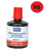 Kraf Beyaz Tahta Kalem Mürekkebi 100Ml Kırmızı 450G 6'Lı Paket
