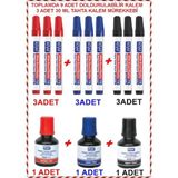 Kraf Doldurulabilir Tahta Kalemi(770) 3 Siyah + 3 Mavi+ 3 Kırmızı ve 1 Siyah + 1 Mavi +1 Kırmızı 30 ml Mürekkep(445G)