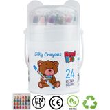 Kraf Kids 24'lü Pastel Boya Silky Crayon Yıkanabilir Renkli Kalemler Sevimli Ayıcık Kapaklı