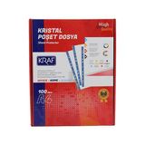 Kraf Kristal Poşet Dosya A4 100'lü Paket 90 Micron Dayanıklı Renkli Delikli Kenar Bandı