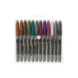 KRAF Permanent Marker Fırça Uçlu Brush Pen Kalem Seti Metalik Renkler 12 Renk