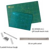 Kraf Profesyonel Hobi Kesim Matı Seti A2 (45 x 60 cm) Çift Taraflı Kesim Matı ve 5 Yedekli Kretuar Bıçağı