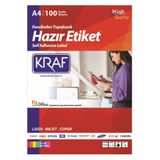 KRAF Yazıcı Etiketleri, 105 x 74 mm, Laser-İnkjet-Copier Uyumlu, Beyaz, 100 Sayfa