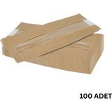 Kraft Şamua Pencereli Kese Kağıdı, Körüklü Ambalaj Poşeti, Butik Hediye Paketi, 100 Adet, 15X40 cm
