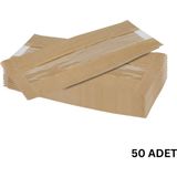 Kraft Şamua Pencereli Kese Kağıdı, Körüklü Ambalaj Poşeti, Butik Hediye Paketi, 50 Adet, 15X30 cm
