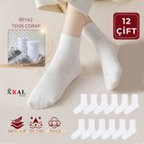 Kral Socks 12 Çift Unisex Spor Tenis Kolej Çorabı – Pamuklu Nefes Alabilen Rahat Çorap Seti - 36 - 40 - Beyaz