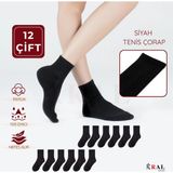 Kral Socks 12 Çift Unisex Spor Tenis Kolej Çorabı – Pamuklu Nefes Alabilen Rahat Çorap Seti - 36 - 40 - Siyah