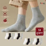 Kral Socks 12 Çift Unisex Spor Tenis Kolej Çorabı – Pamuklu Nefes Alabilen Rahat Çorap Seti - 40 - 44 - Asorti