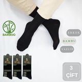 Kral Socks Bambu Erkek Soket Düz Uzun Çorap Klasik Yazlık Dikişsiz 3'Lü Premium Set - 40 - 44 - 01-Siyah