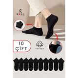 Kral Socks Ekonomik Bilek Boy Patik Çorap Düz Desen Yıkamalı Pamuklu 10 Çift - Siyah - 36 - 40