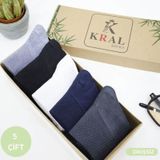 Kral Socks Erkek Bambu Düz Desen 5 Çift Kutulu Dikişsiz Hassas Kısa Çorap Çok Renkli