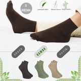 Kral Socks Erkek Bambu Patik Düz Desen Dikişsiz Çorap 3 Çift - 40 - 44 - Bej - Kahverengi - Haki