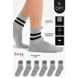 Kral Socks Erkek Düz Çizgili (6 Çift) Çeyrek Soket Tenis Model Pamuklu Terletmez Çorap