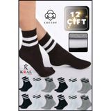 Kral Socks Erkek Kadın 12 Çift Çizgili Kolej Tenis Çorabı Pamuklu Terletmez Çorap Asorti