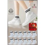 KRAL SOCKS Erkek Kadın (12ÇİFT) Çizgili Kolej Tenis Çorabı Pamuklu Terletmez Çorap