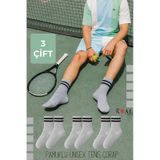 Kral Socks Erkek Kadın 3 Çift Çizgili Kolej Tenis Çorabı Pamuklu Terletmez Çorap Gri