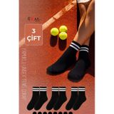 Kral Socks Erkek Kadın 3 Çift Çizgili Kolej Tenis Çorabı Pamuklu Terletmez Çorap Siyah