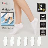 Kral Socks Erkek - Kadın Düz Desen (6 Çift) Beyaz Renkli Snikers Pamuklu Terletmez Çorap - 36 - 40