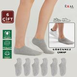 Kral Socks Erkek - Kadın Düz Desen (6 Çift) Snikers Pamuklu Terletmez Çorap - Gri - 40 - 44