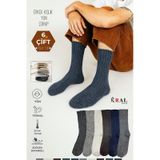 Kral Socks Erkek Kışlık 6 Çift Lambswool Yün Çorap Termal Etkili Ebruli Asorti