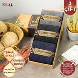 Kral Socks Hediye Kutulu Erkek (3 Çift) Kaliteli Yünlü Kışlık Lambswool Parfümlü Termal Etkili Yün Çorap - 40 - 44 - Renkli