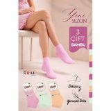 Kral Socks Kadın Bambu Patik 3 Adet Görünmez Dikişsiz Kısa Yazlık Çorap Asorti